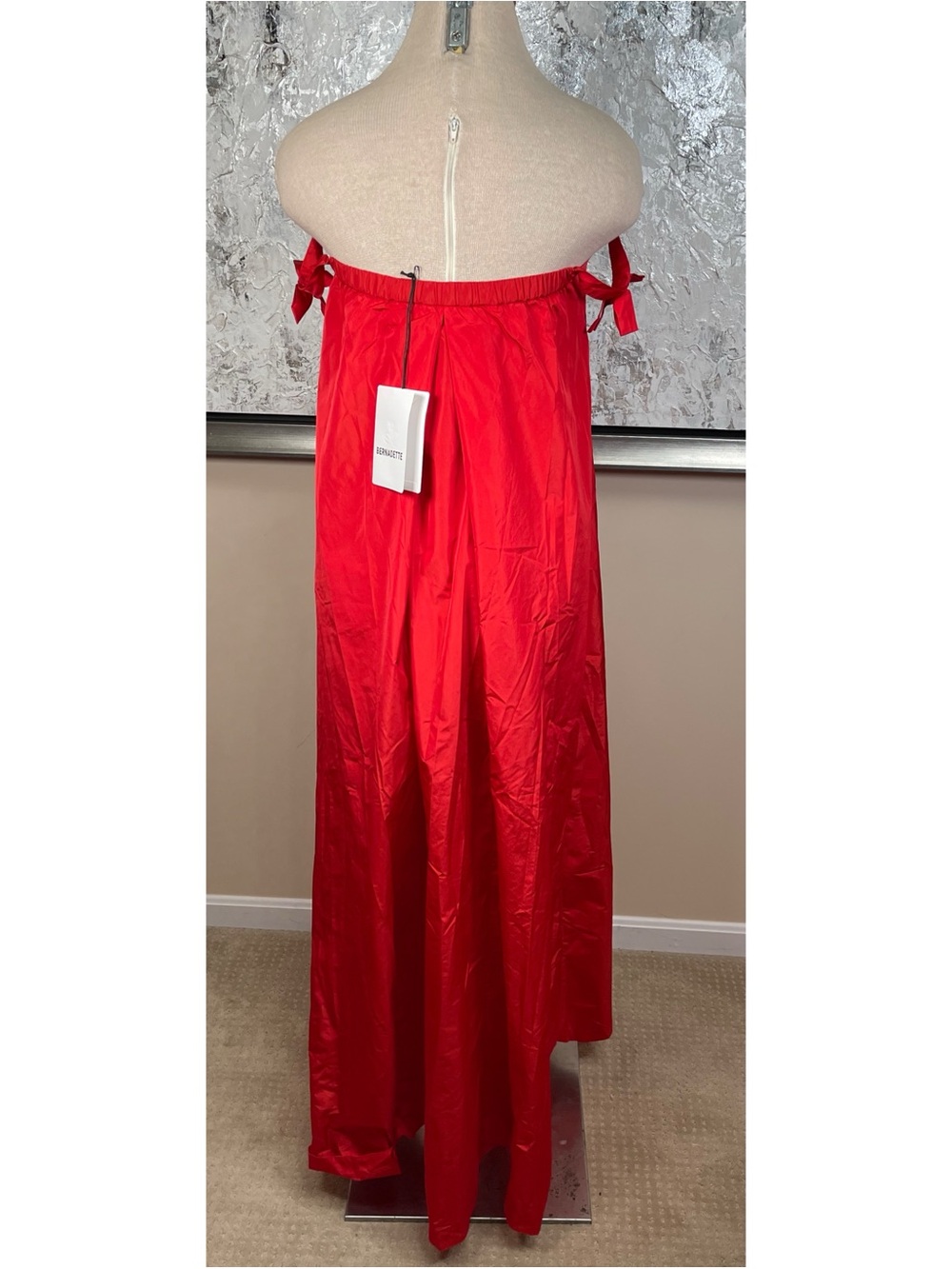 BERNADETTE Brigitte Off the Shoulder Bow Embellished Taffeta Red Maxi Dress Sz 4 - Picture 7 of 10
